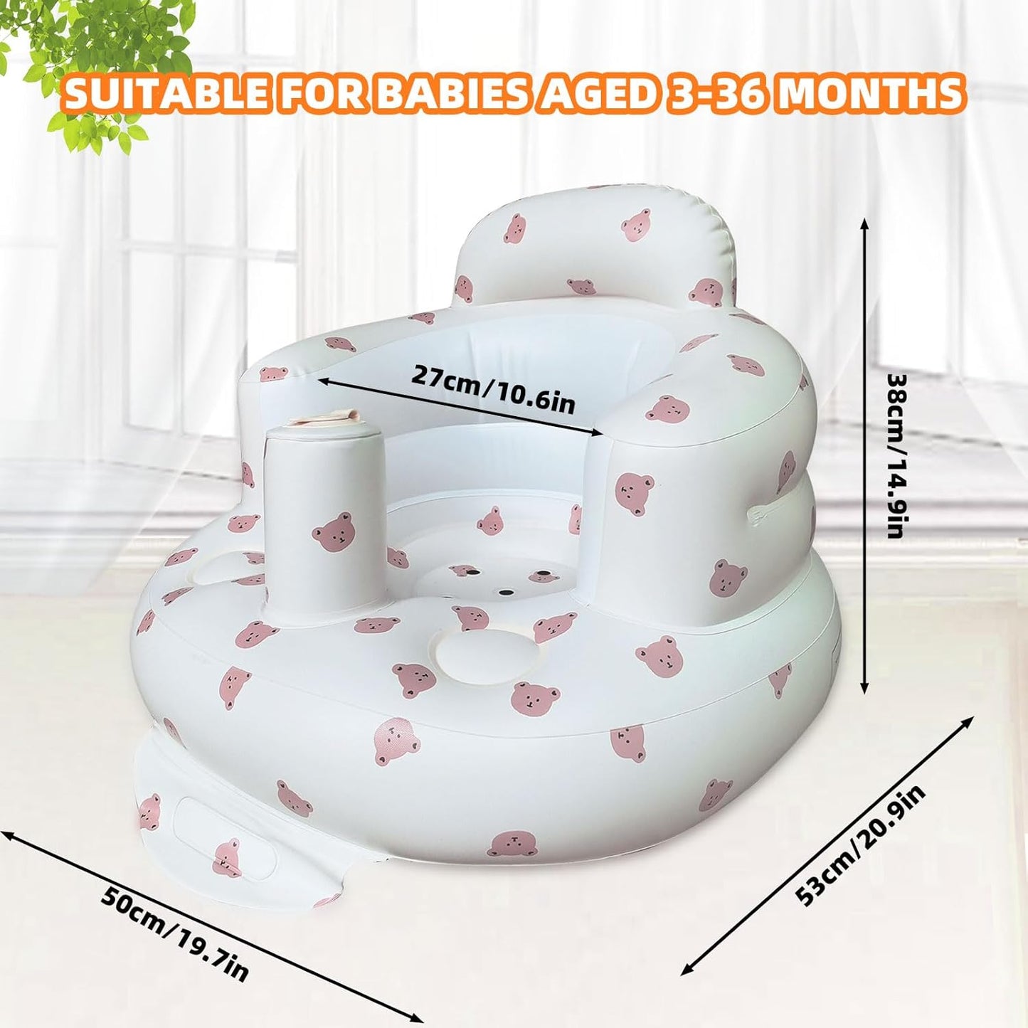 Inflatable Baby Seat for Babies 3-36 Months, Built in Air Pump Children Baby Sofa, Bumbo Seat for Learning to Sit, Feeding