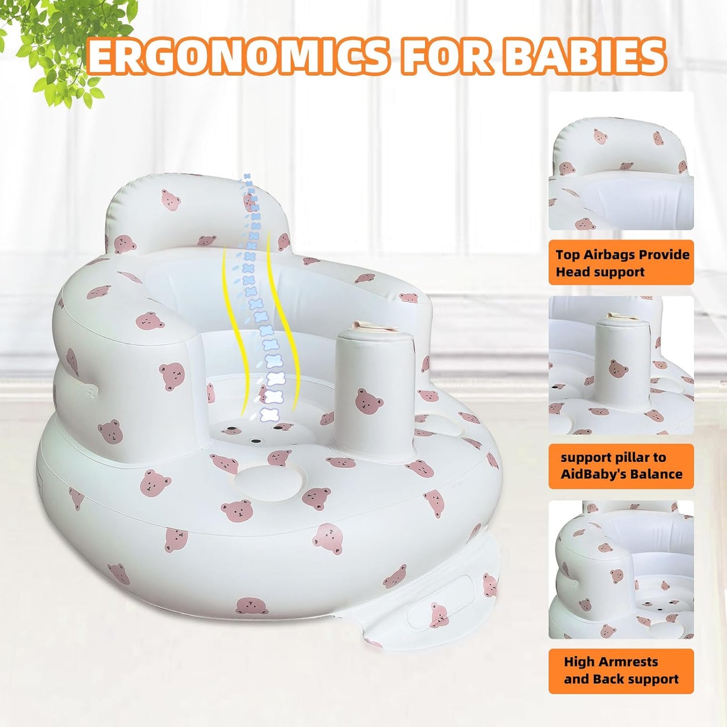 Inflatable Baby Seat for Babies 3-36 Months, Built in Air Pump Children Baby Sofa, Bumbo Seat for Learning to Sit, Feeding