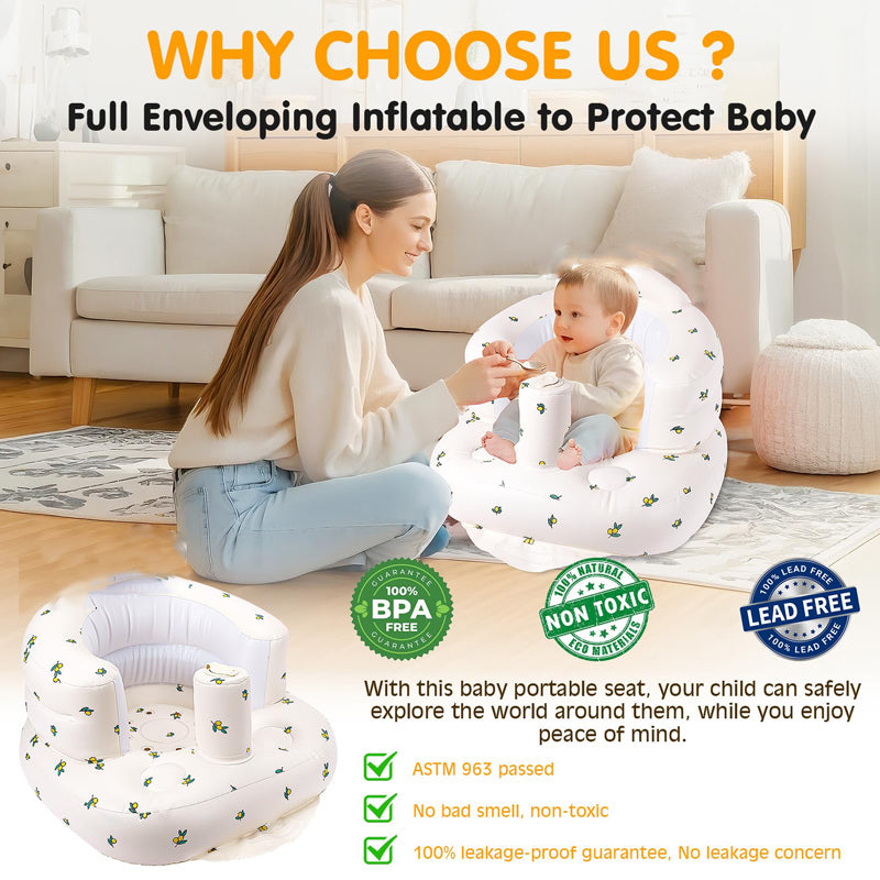 Inflatable Baby Seat for Babies 3-36 Months, Built in Air Pump Children Baby Sofa, Bumbo Seat for Learning to Sit, Feeding