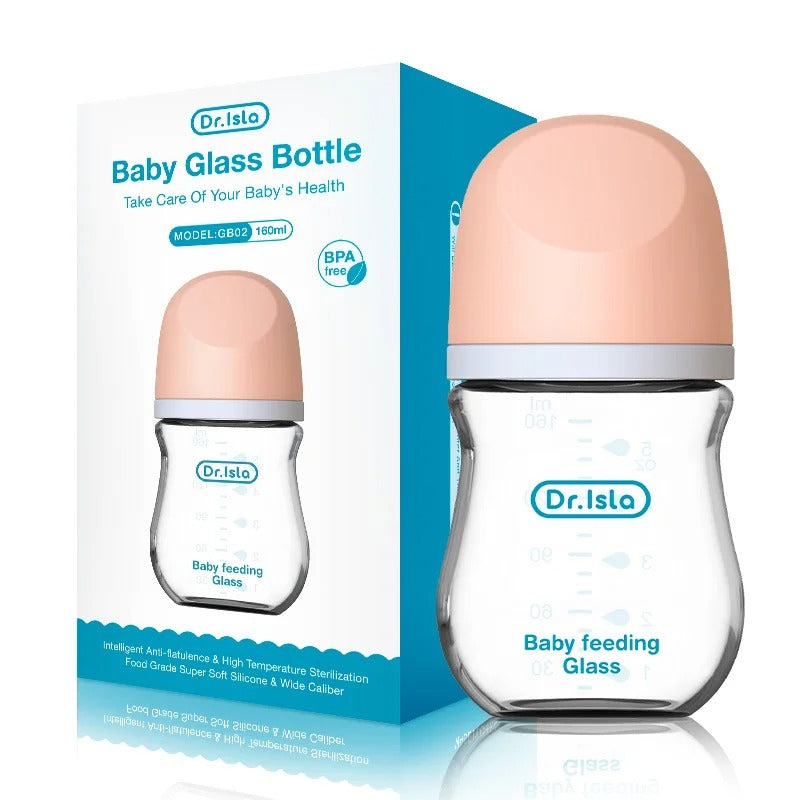 Anti-Choke Glass Baby Bottle 90/160ML, Anti-flatulence Milk Feeding Bottles Infant BPA Free 0-3 Month