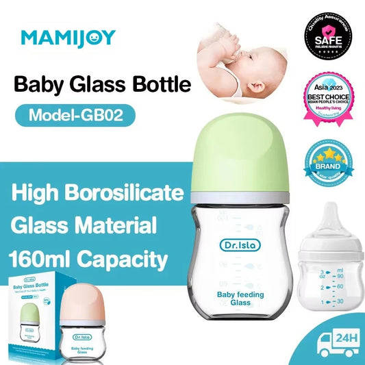 Anti-Choke Glass Baby Bottle 90/160ML, Anti-flatulence Milk Feeding Bottles Infant BPA Free 0-3 Month