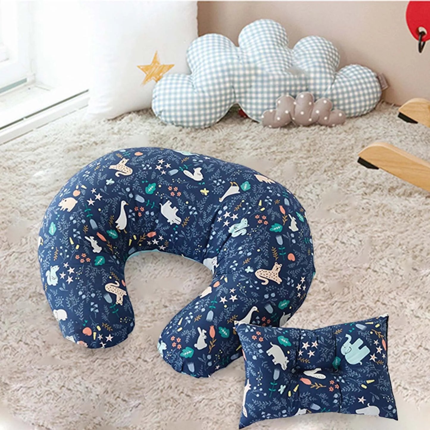 U-Shaped Boppy Baby Nursing & Feeding Cushion ,Waist Support for Breastfeeding, Breathable Fabric Ergonomic Shape Nursing Cushion