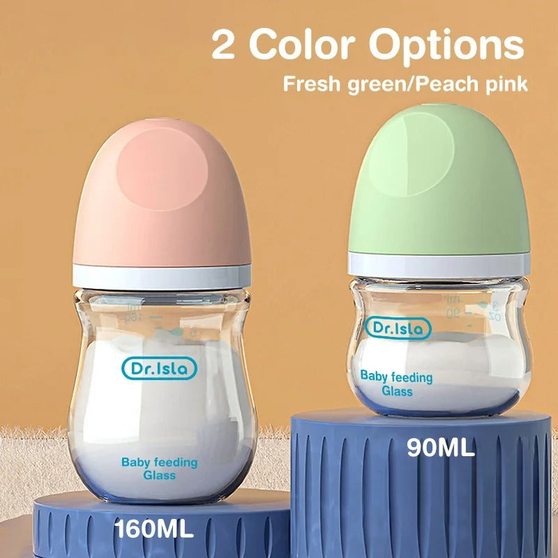 Anti-Choke Glass Baby Bottle 90/160ML, Anti-flatulence Milk Feeding Bottles Infant BPA Free 0-3 Month