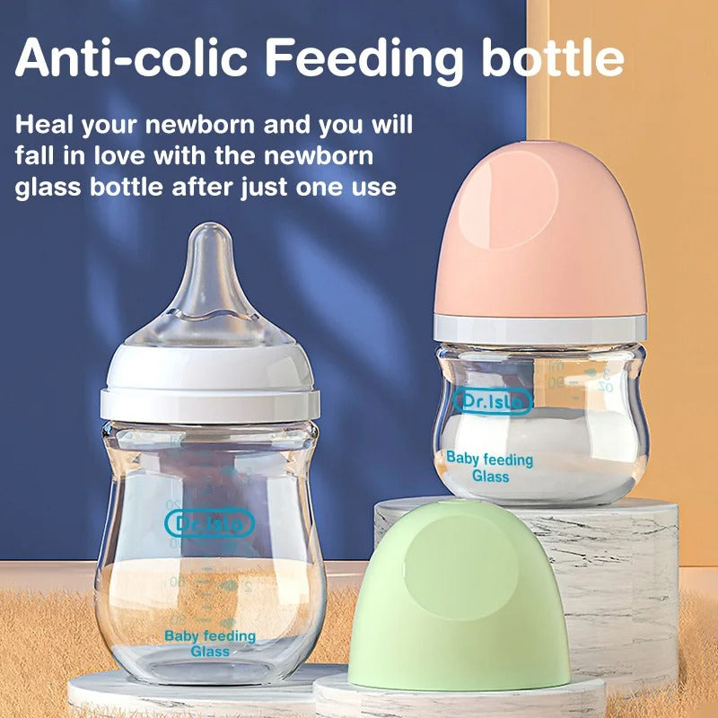 Anti-Choke Glass Baby Bottle 90/160ML, Anti-flatulence Milk Feeding Bottles Infant BPA Free 0-3 Month