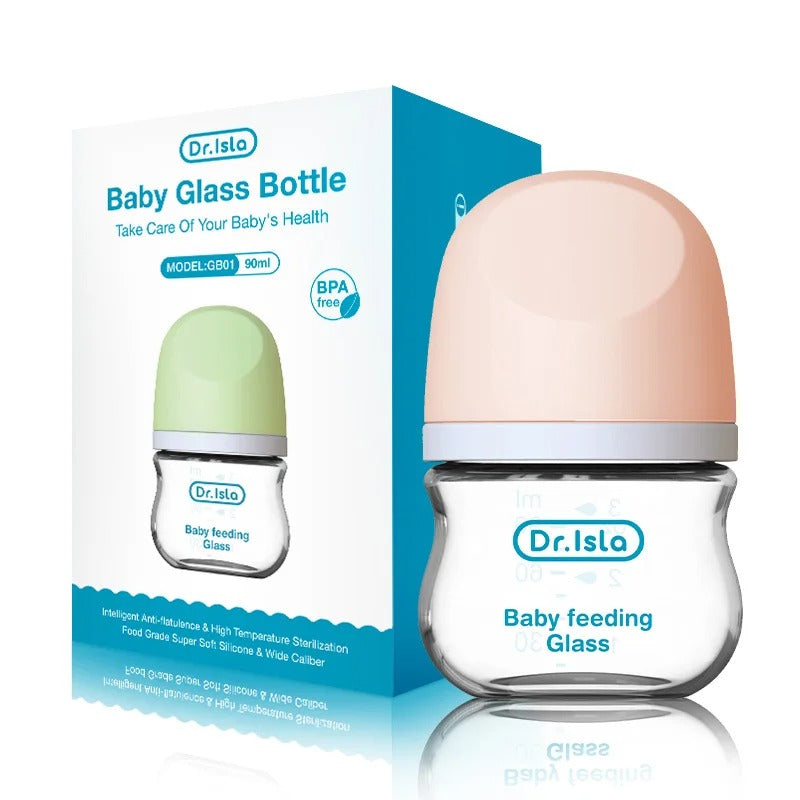 Anti-Choke Glass Baby Bottle 90/160ML, Anti-flatulence Milk Feeding Bottles Infant BPA Free 0-3 Month