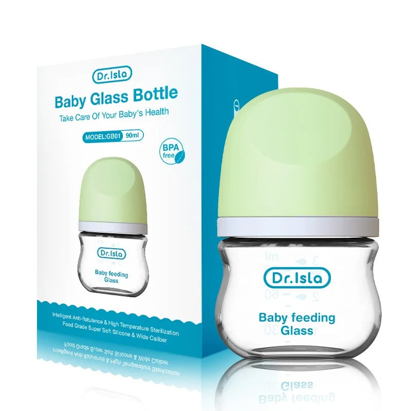 Anti-Choke Glass Baby Bottle 90/160ML, Anti-flatulence Milk Feeding Bottles Infant BPA Free 0-3 Month