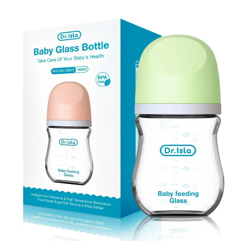 Anti-Choke Glass Baby Bottle 90/160ML, Anti-flatulence Milk Feeding Bottles Infant BPA Free 0-3 Month
