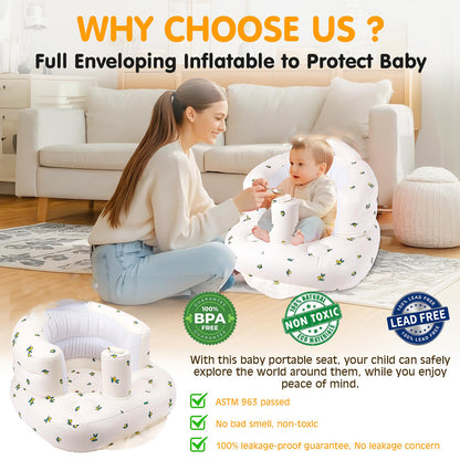 Inflatable Baby Seat for Babies 3-36 Months, Built in Air Pump Children Baby Sofa, Bumbo Seat for Learning to Sit, Feeding