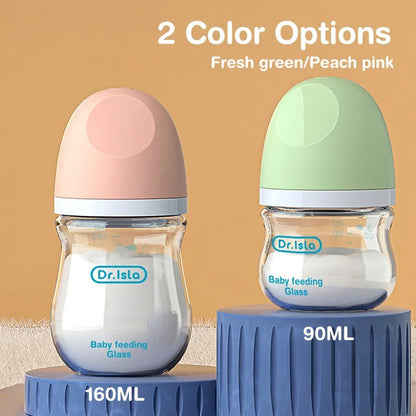 Anti-Choke Glass Baby Bottle 90/160ML, Anti-flatulence Milk Feeding Bottles Infant BPA Free 0-3 Month