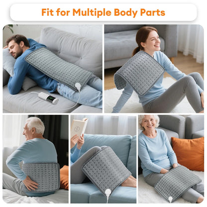 Electric Heating Pads for Back and Period Cramps, Portable Heating Pad For Neck, Shoulders, and Back Warm Blanket Timed Temperature Control and Machine Washable