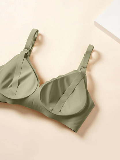 Front Open Nursing Bra Maternity Jelly Gel Laser Cutting Seamless Underwear Ultra Thin Breastfeeding Bra For Pregnant Women